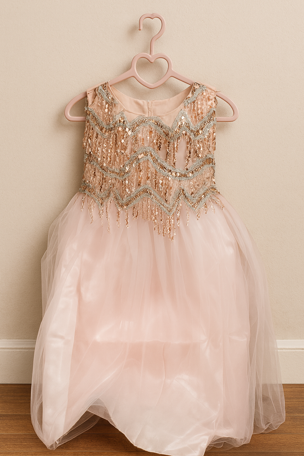Girl's Blush Pink Shimmer Cascade Dress