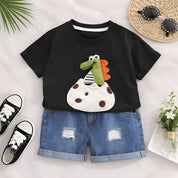 Googo Gaaga Boys Cotton EggDino Printed T-Shirt & Shorts Set - Black