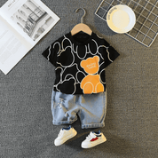 Boys Cotton Half Sleeves Tee & Shorts Set Pack of 2  - Urban Black & Super Dino