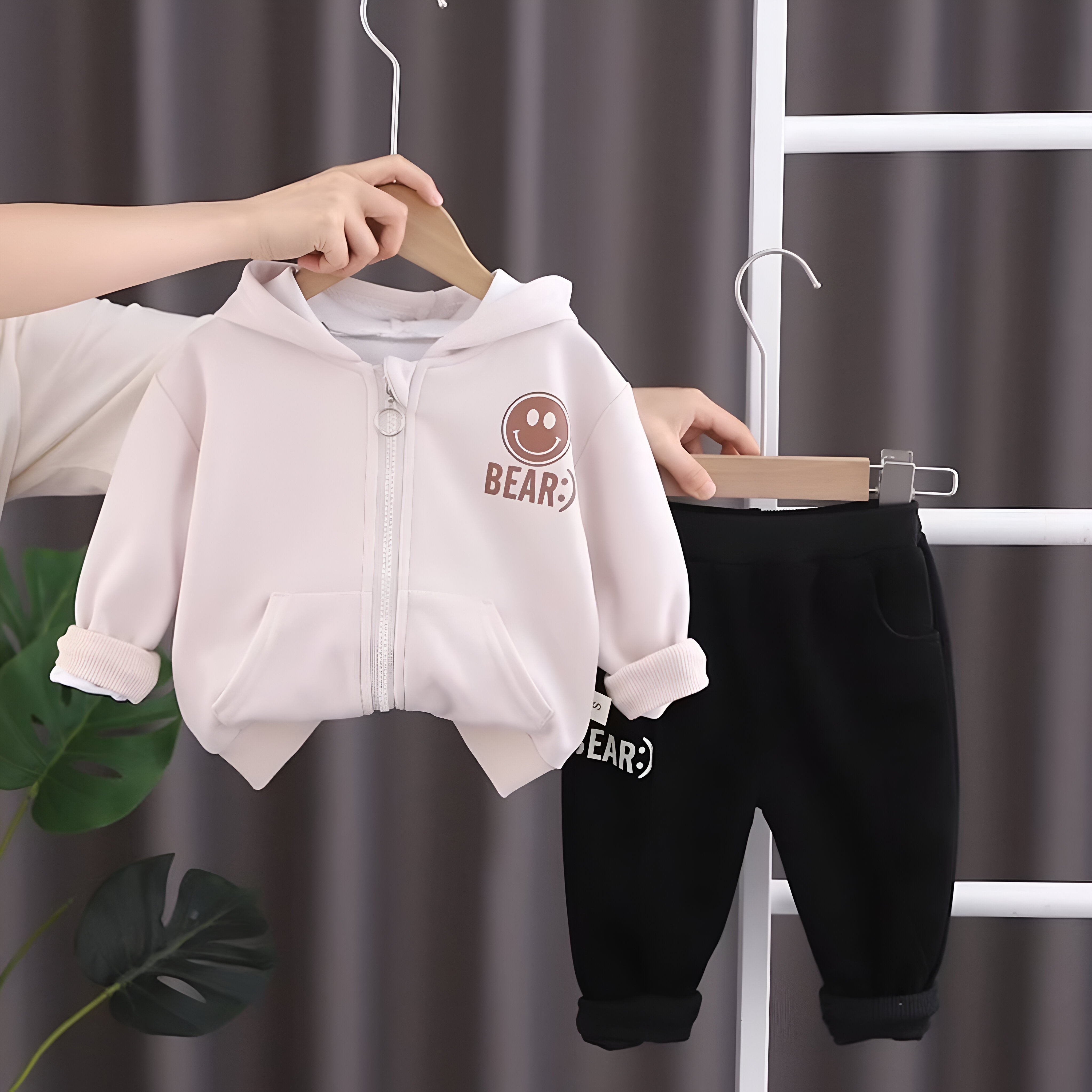 Boy's Cream Hoodie Sweatshirt & Pants Set