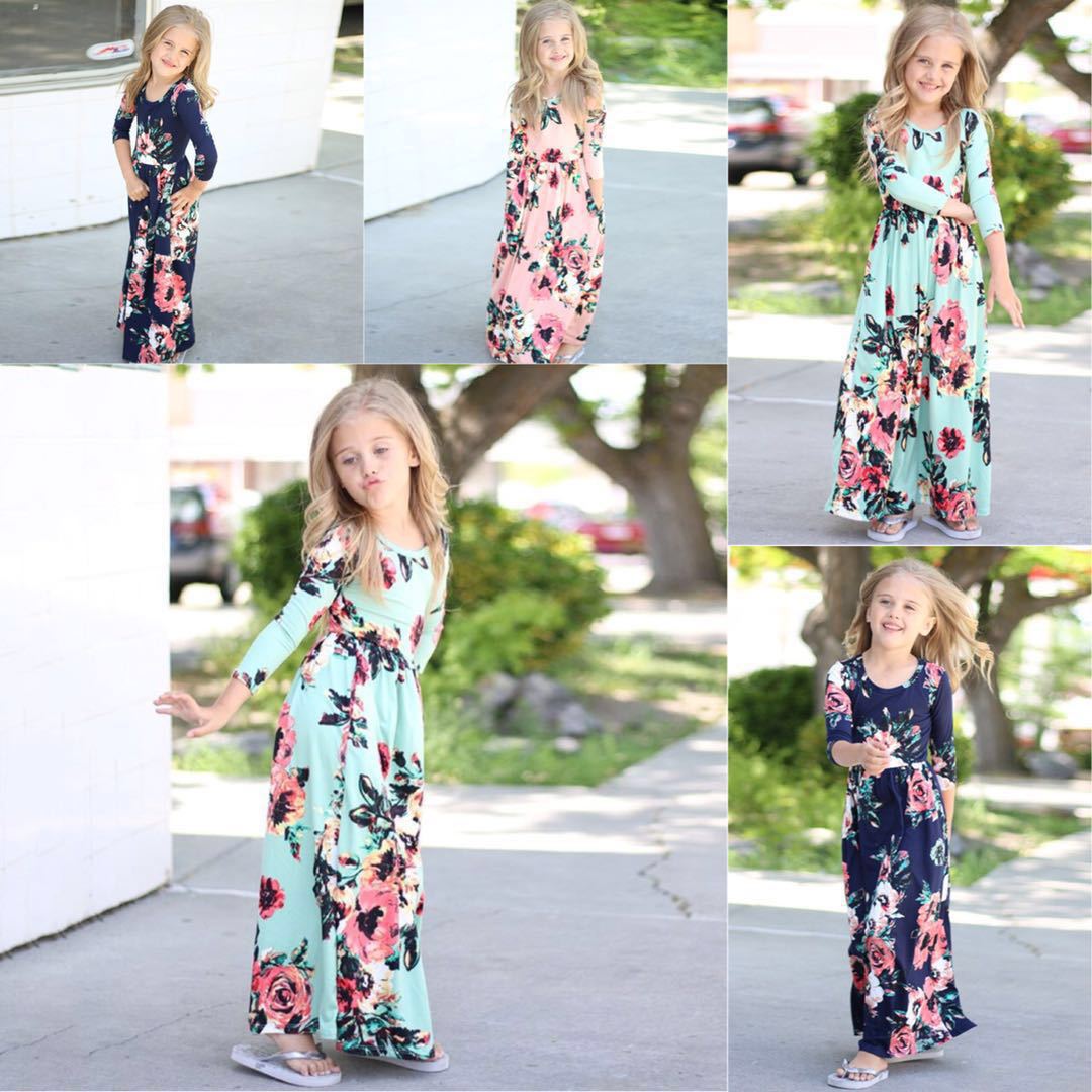 Girl's Black Floral Long Dress