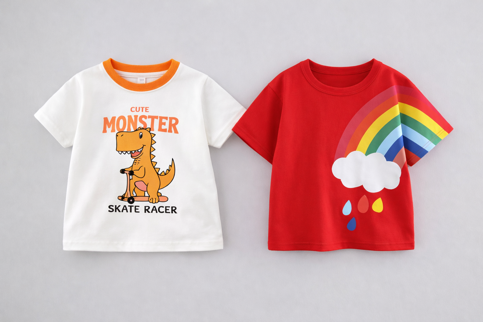 Boy's 2-Pack Rainbow &  Monster Print T-Shirts - Red & White