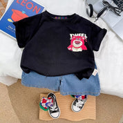 Boy's Black Print T-Shirt & Shorts Set