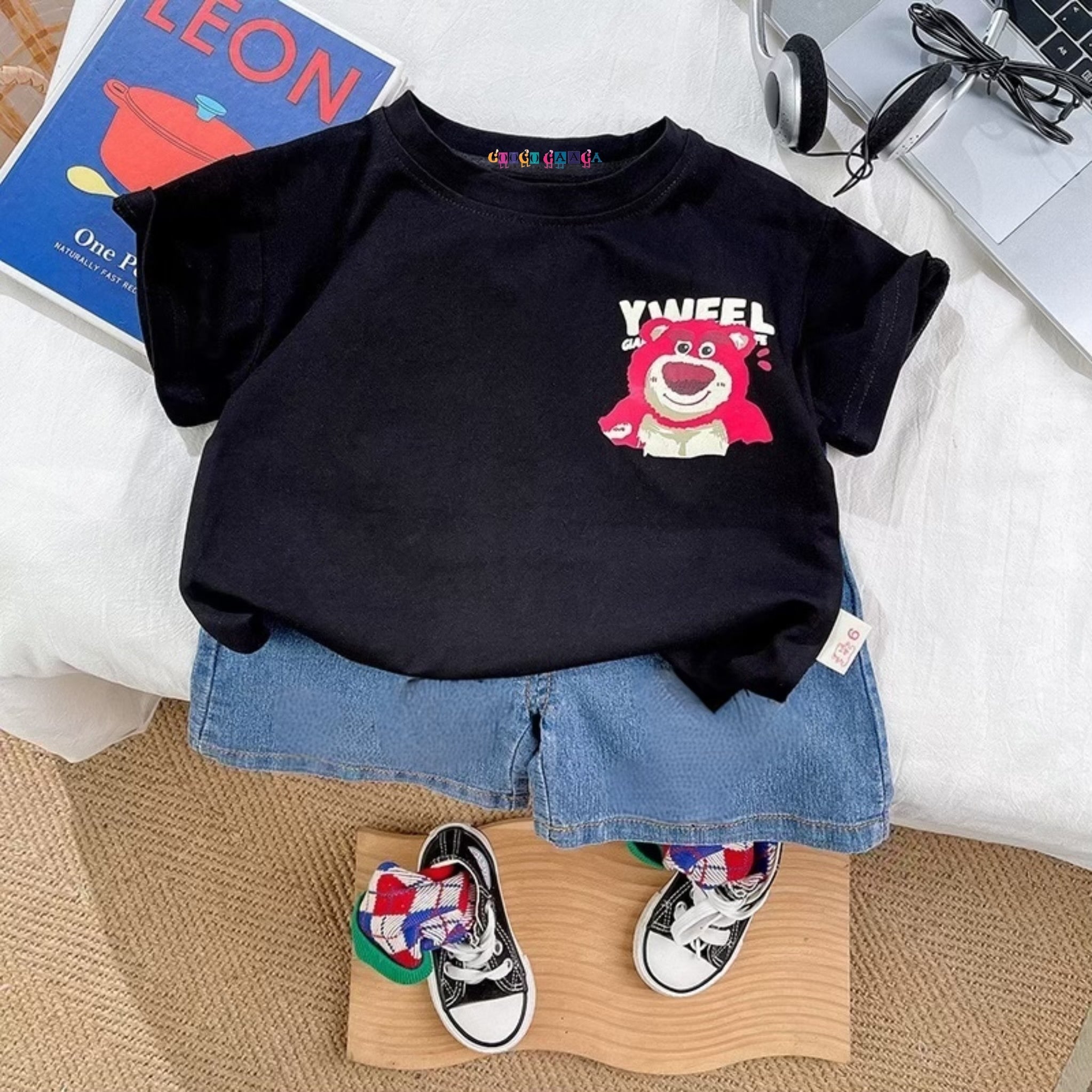Boy's Black Print T-Shirt & Shorts Set