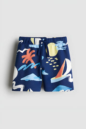 Boy's Cotton Beach Printed Shorts - Blue