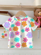 Girl's Multicolor Floral Half-Sleeve T-Shirt