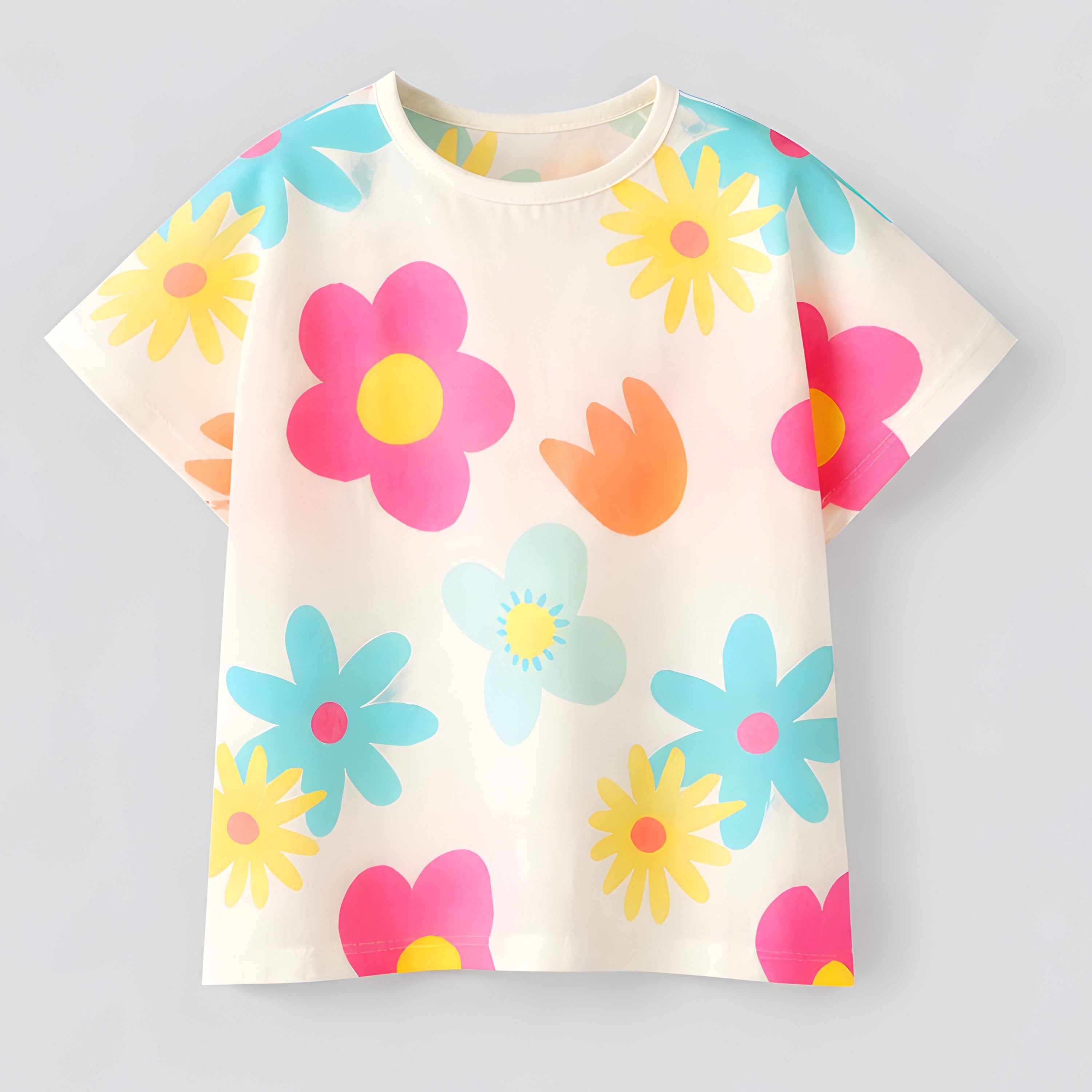 Googo Gaaga GIrls Flowers Printed T-shirt - White