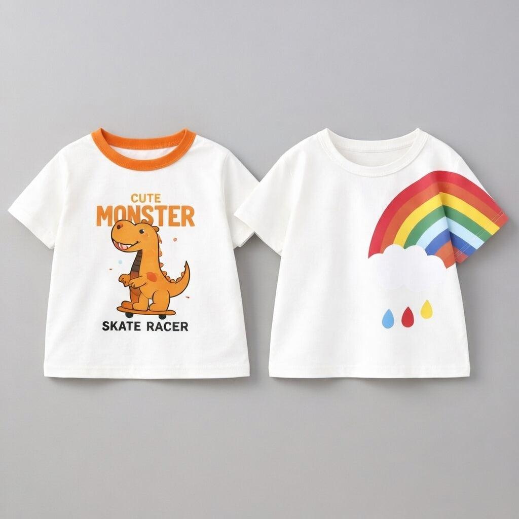 Boy's 2-Pack Rainbow &  Monster Print T-Shirts - White