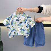 Boy's Dino Printed Shirt With Shorts Set