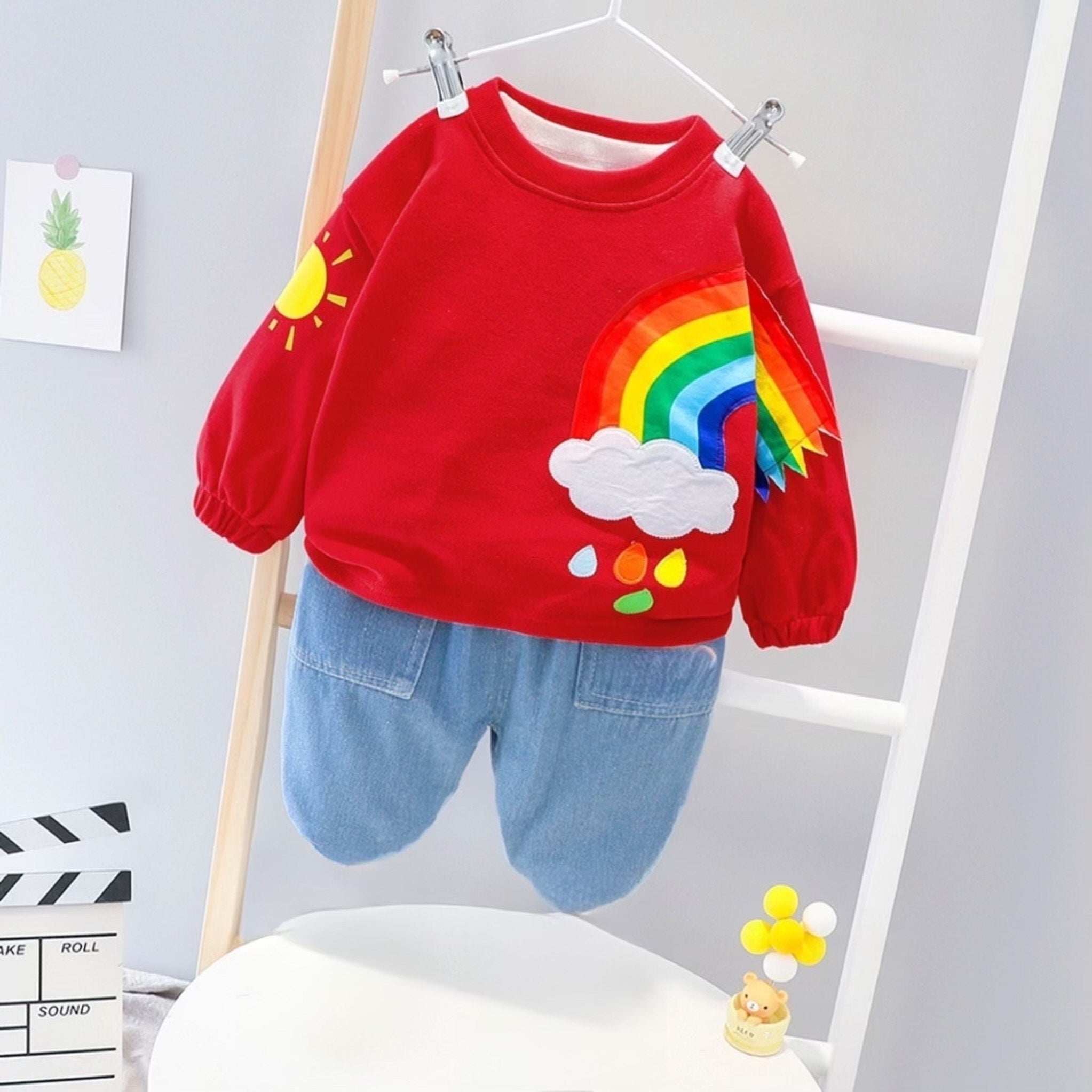 Boy's Red Rainbow Print Sweatshirt & Pants Set