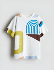 Boy's Shapes Print Half-Sleeve T-Shirt - White