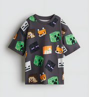 Boy's MineCraft Print Half-Sleeve T-Shirt - Brown