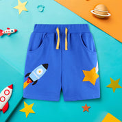 Boy's Royal Blue Graphic Print Mid-Rise Shorts