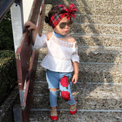 Girl's White Top & Floral Jeans Set