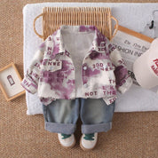 Boy's Cotton MIni Text Printed Shirt With Pant Set - Pink