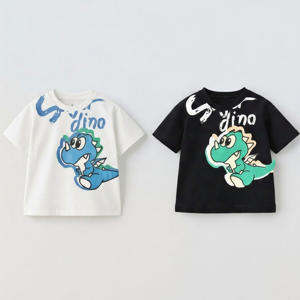 Boy's 2-Pack SuperDino Print T-Shirts - Black & White