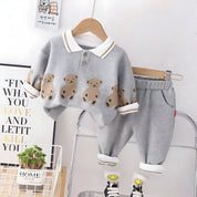 Boy's Grey Teddy Print Sweatshirt & Pants Set