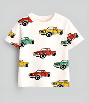 Boy's Car Print Half-Sleeve T-Shirt - White