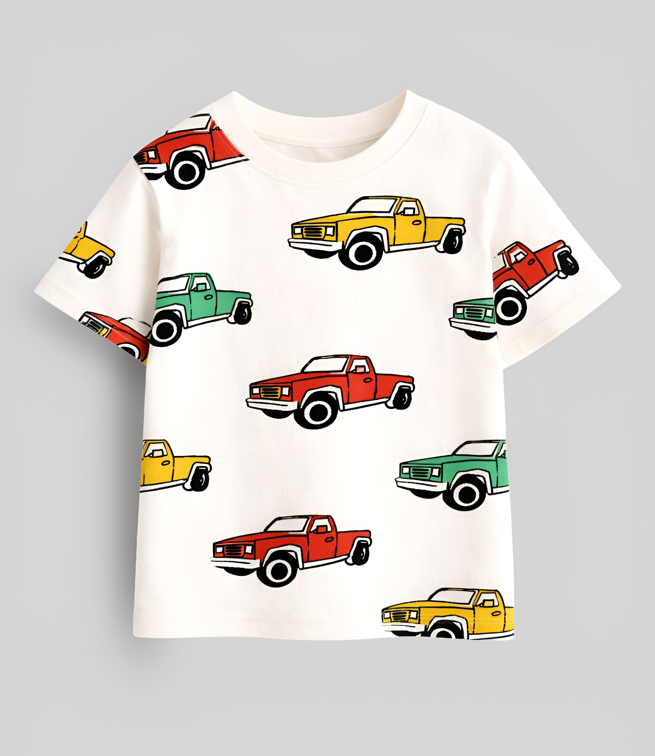 Boy's Car Print Half-Sleeve T-Shirt - White