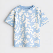 Boy's Leaf Print Half-Sleeve T-Shirt - Blue