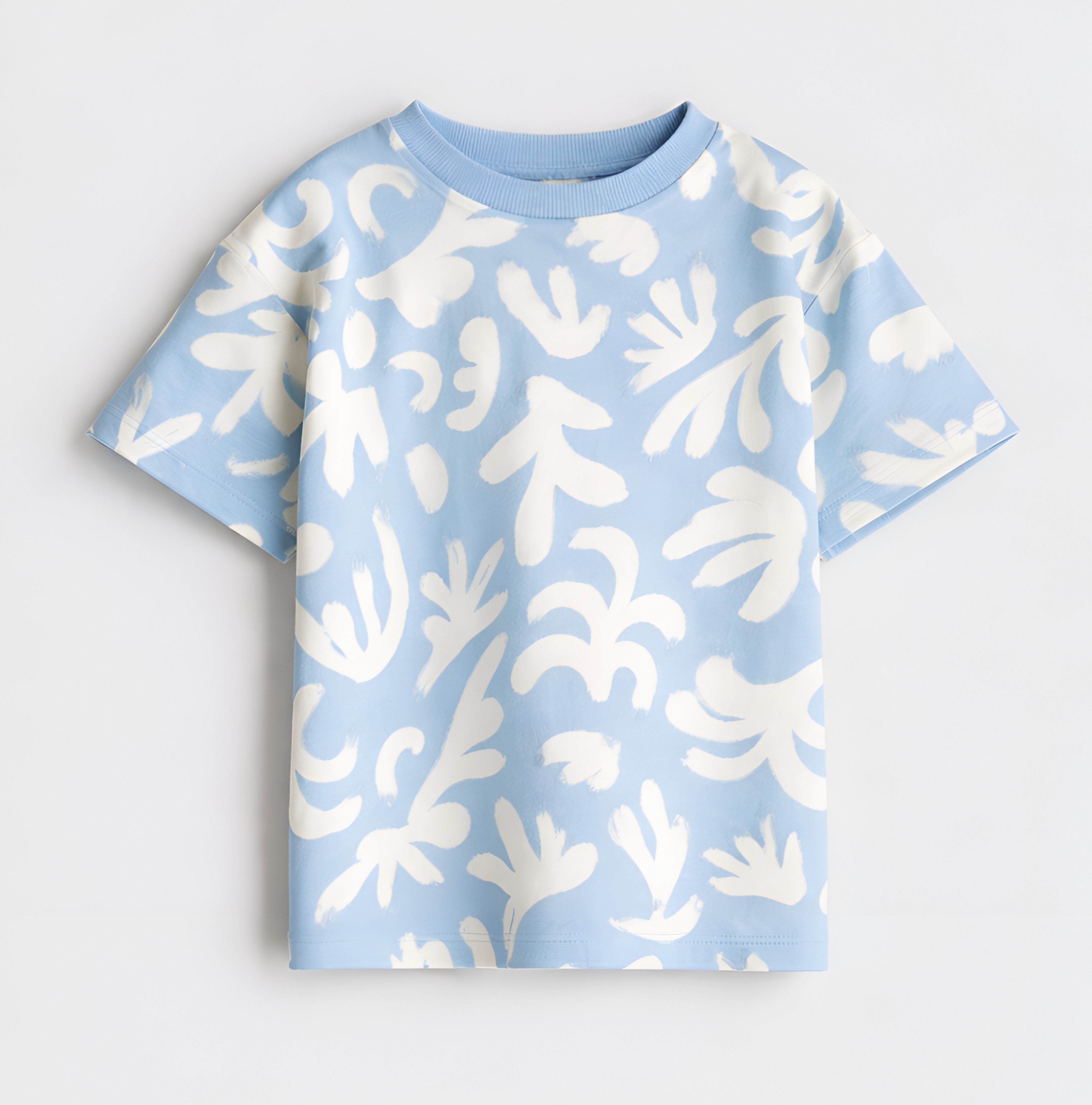 Boy's Leaf Print Half-Sleeve T-Shirt - Blue