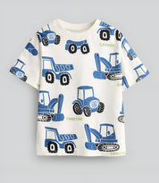 Boy's JCB Truck Print Half-Sleeve T-Shirt - White