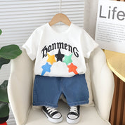 Boy's White Star Print T-Shirt & Shorts Set