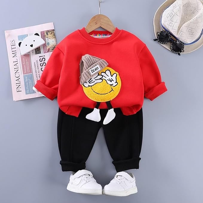 Boy's Red Smile Print Sweatshirt & Pants Set