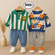 Boys Cotton Winter Wear Pack of 2 Outfits - Green Day food & Blue AOP