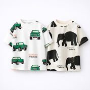 Boy's 2-Pack Elephant and Jeep Print T-Shirts - White