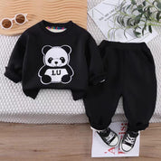 Boy's Black Panda Print Sweatshirt & Pants Set