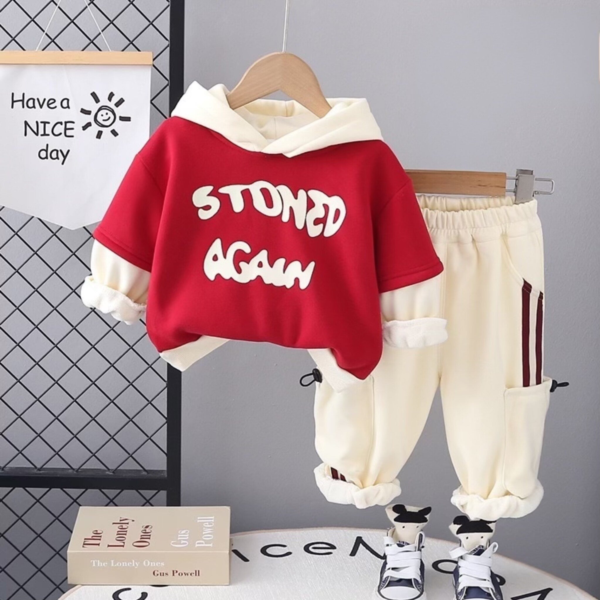 Boy's Red Hoodie Sweatshirt & Pants Set