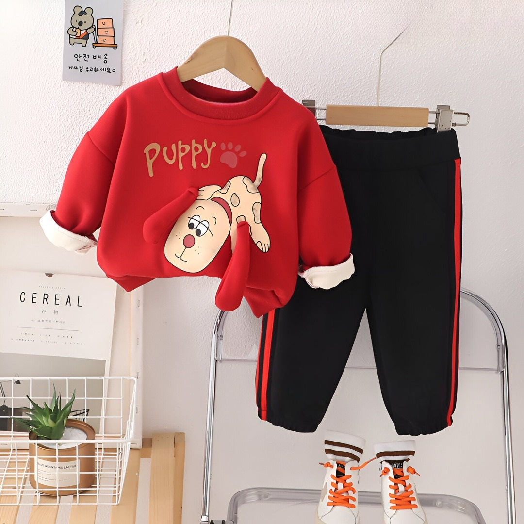 Boy's Red Puppy Print Sweatshirt & Joggers Set