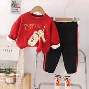 Boy's Red Puppy Print Sweatshirt & Joggers Set