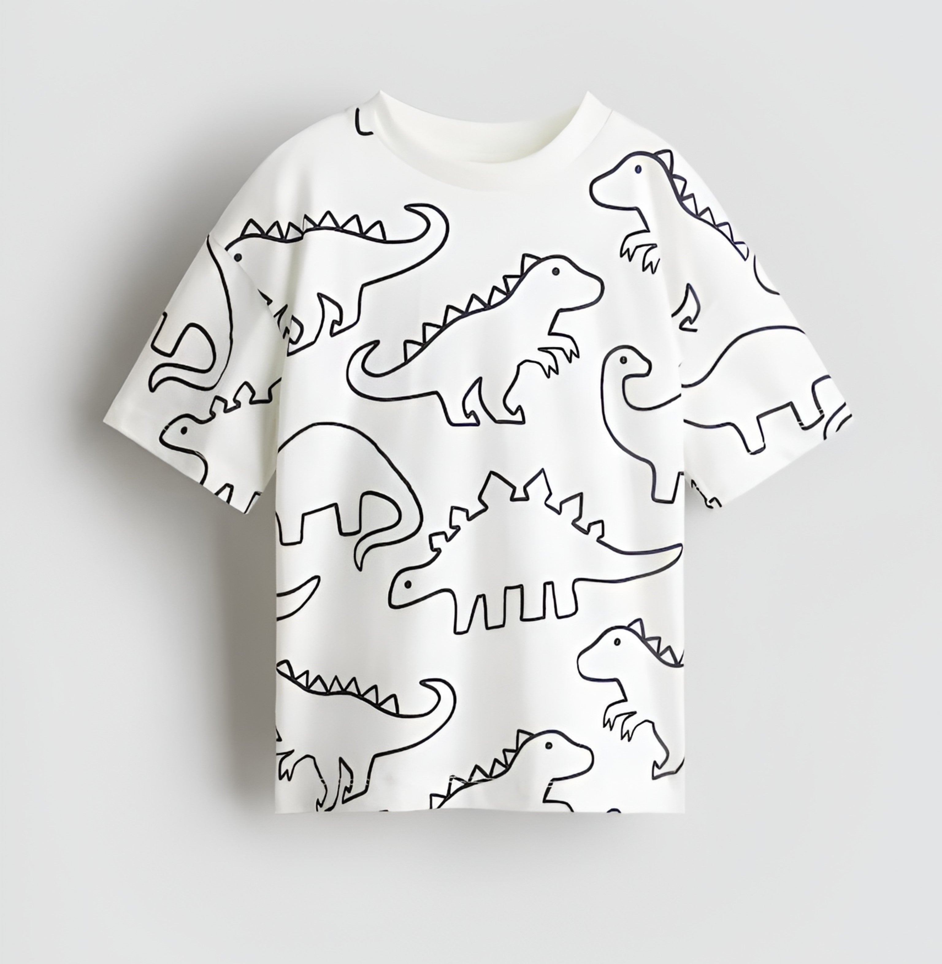 Boy's Dino Print Half-Sleeve T-Shirt - Black & White