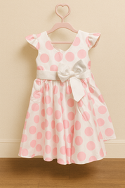 Girl's Pink Polka Princess Bow Dress