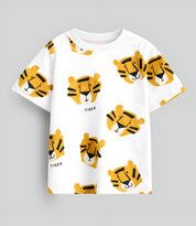 Boy's Tiger Print Half-Sleeve T-Shirt - White
