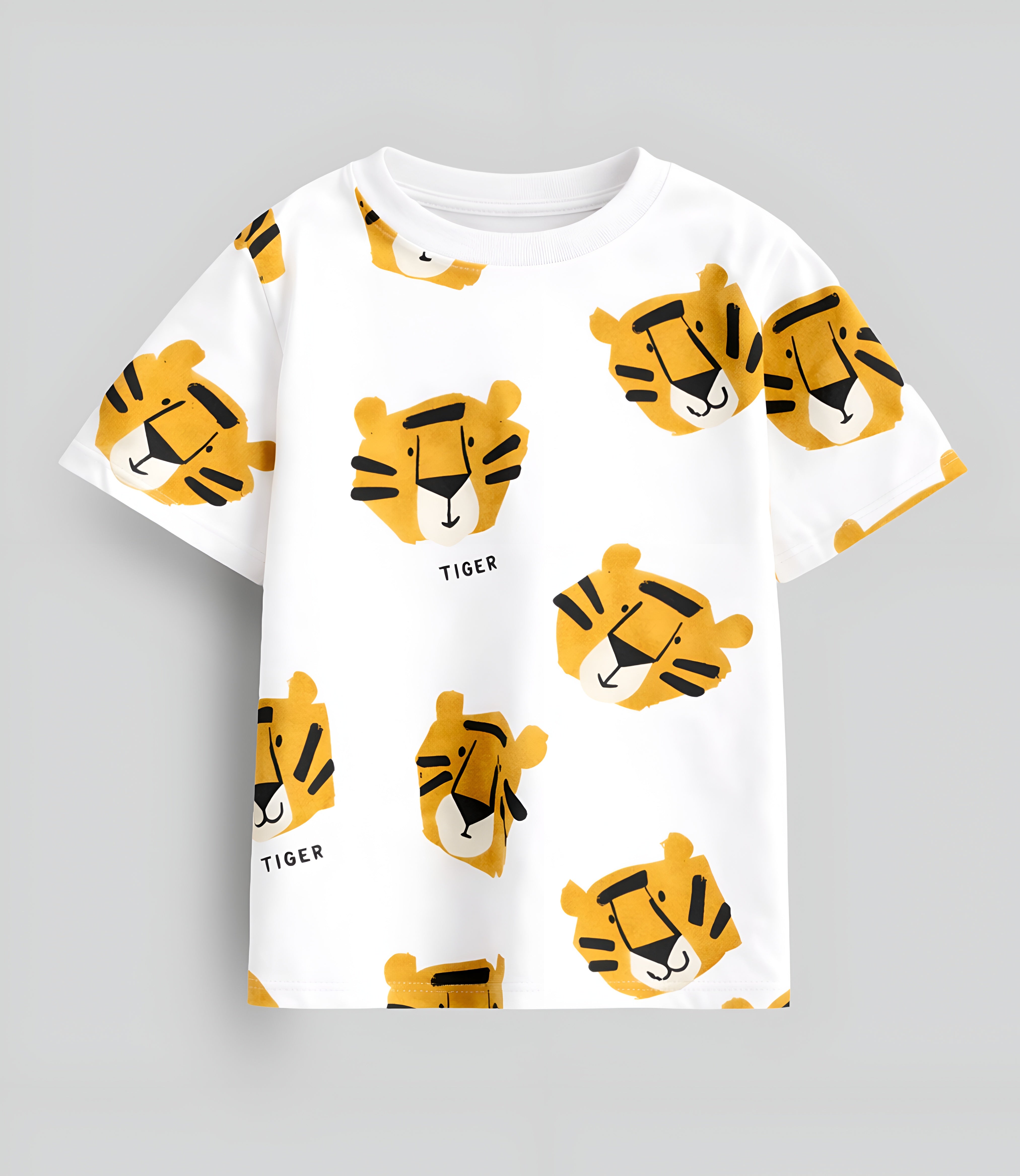 Boy's Tiger Print Half-Sleeve T-Shirt - White