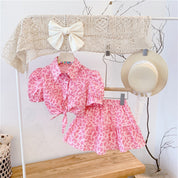 Girl's Half Sleeves  Printed Shirt And skirt in Pink (Pinkshirtskirt)