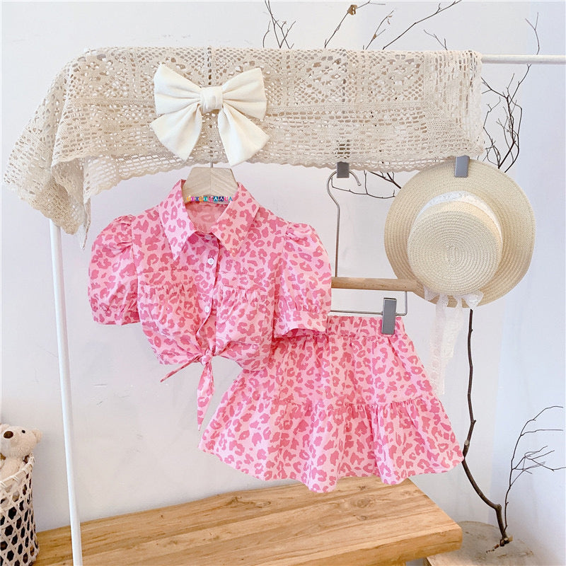 Girl's Half Sleeves  Printed Shirt And skirt in Pink (Pinkshirtskirt)