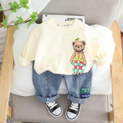 Boys Cotton Knit Full Sleeves All Over Printed Printed Sweatshirt With Pant Pack of 2 - Brown & Cream