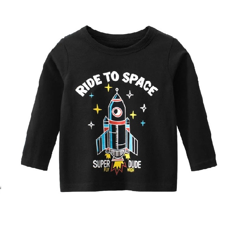 Boy's Black Space Print T-Shirt