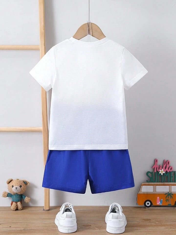 Boy's Cotton Half Sleeves Printed T-Shirt with Shorts Set in White (TheLionKing)