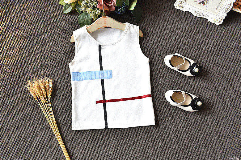 Girl's White Bow Top & Striped Palazzo Set
