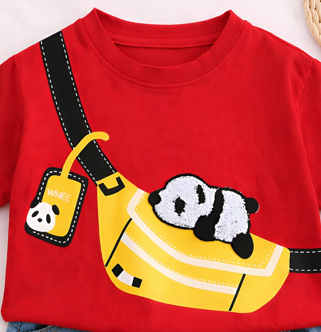 Boy's Panda Print T-Shirt & Shorts Set