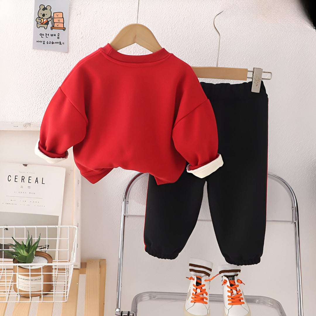 Boy's Red Puppy Print Sweatshirt & Joggers Set
