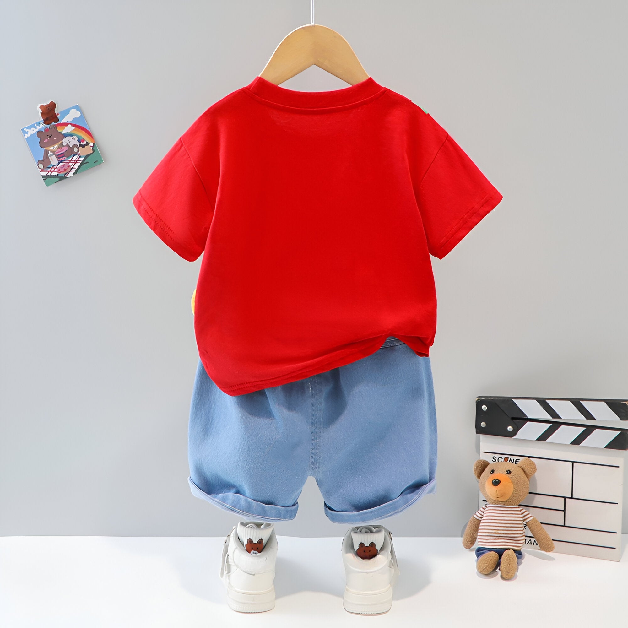 Boy's Red Text Print T-Shirt & Shorts Set