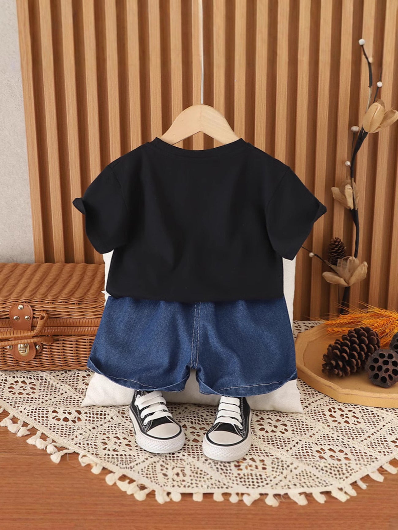 Boy's Black Rocket Print T-Shirt & Shorts Set