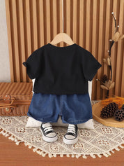 Boy's Black Rocket Print T-Shirt & Shorts Set