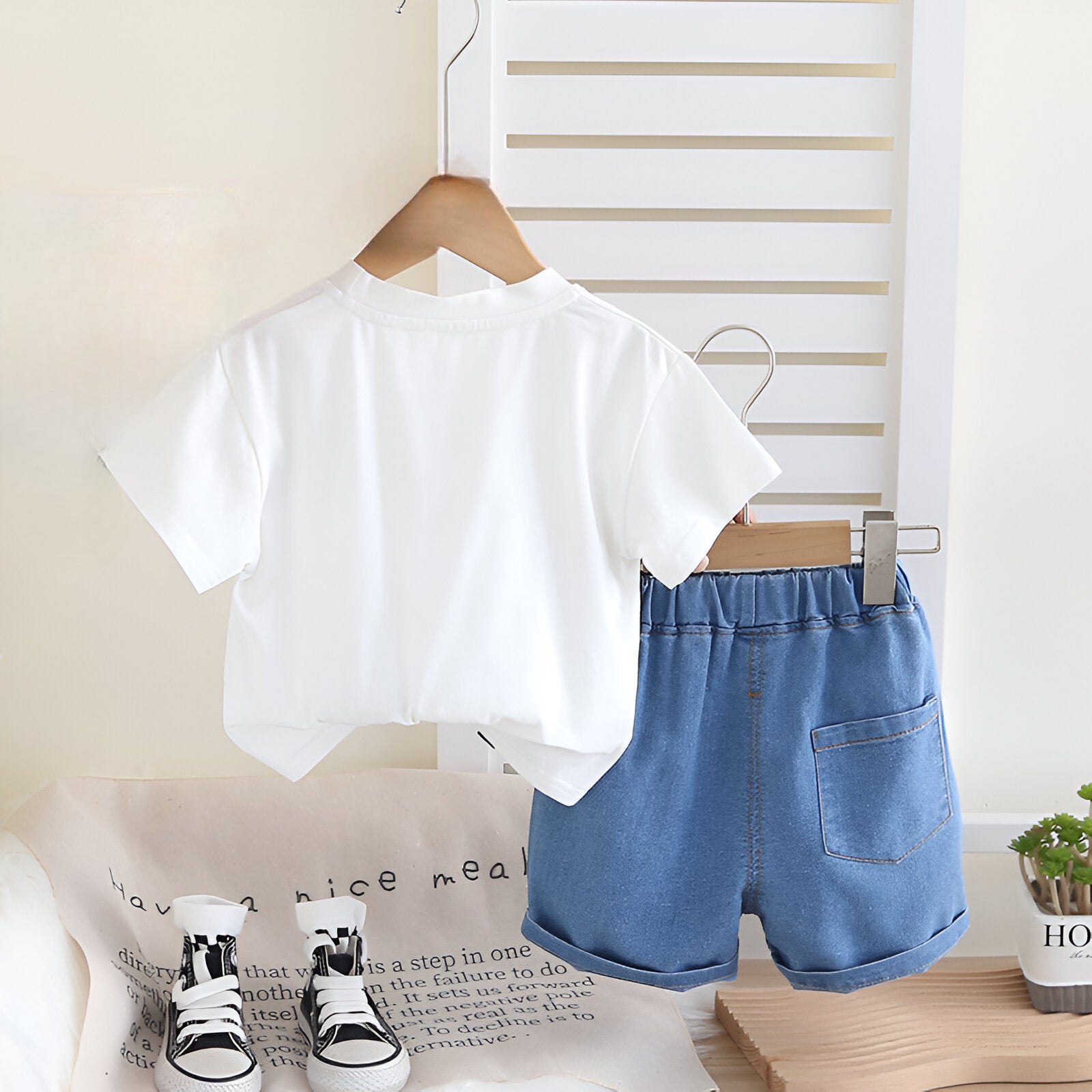 Boys Cotton Half Sleeves Tee & Shorts Set Pack of 2  - Space Denim & White Tractor